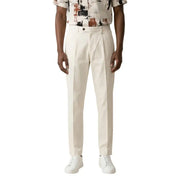 Antony Morato men black cotton linen trousers with tailored fit shown as cream-colored pleated chino trousers