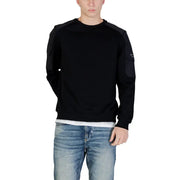 Antony Morato Schwarzes Herren-Sweatshirt aus Baumwolle mit Rundhalsausschnitt, dunklen Schulterpartien und einem Logo-Patch am linken Ärmel