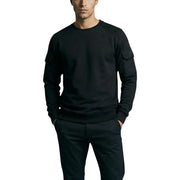 Antony Morato men black cotton sweatshirt round neck with long sleeves and subtle patch pockets minimalist design