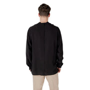 Antony Morato men shirt black long-sleeved with subtle texture and central back seam shown from the back side