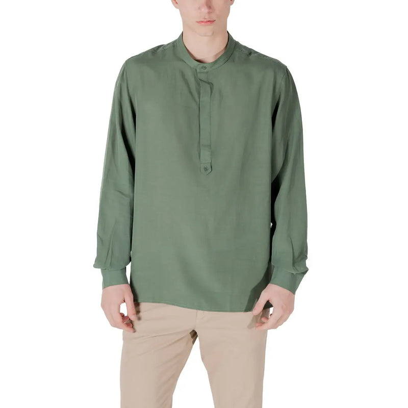 Antony Morato men shirt olive green long-sleeved button-up with mandarin collar for casual and formal wear