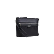 Antony Morato men black polyamide clutch with textured leather top panel silver zipper accents and wrist strap