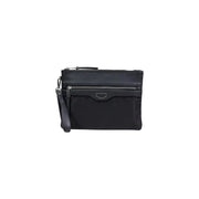 Antony Morato men black leather and nylon wristlet bag with dual zippers and minimalist design size 18x7x7 cm