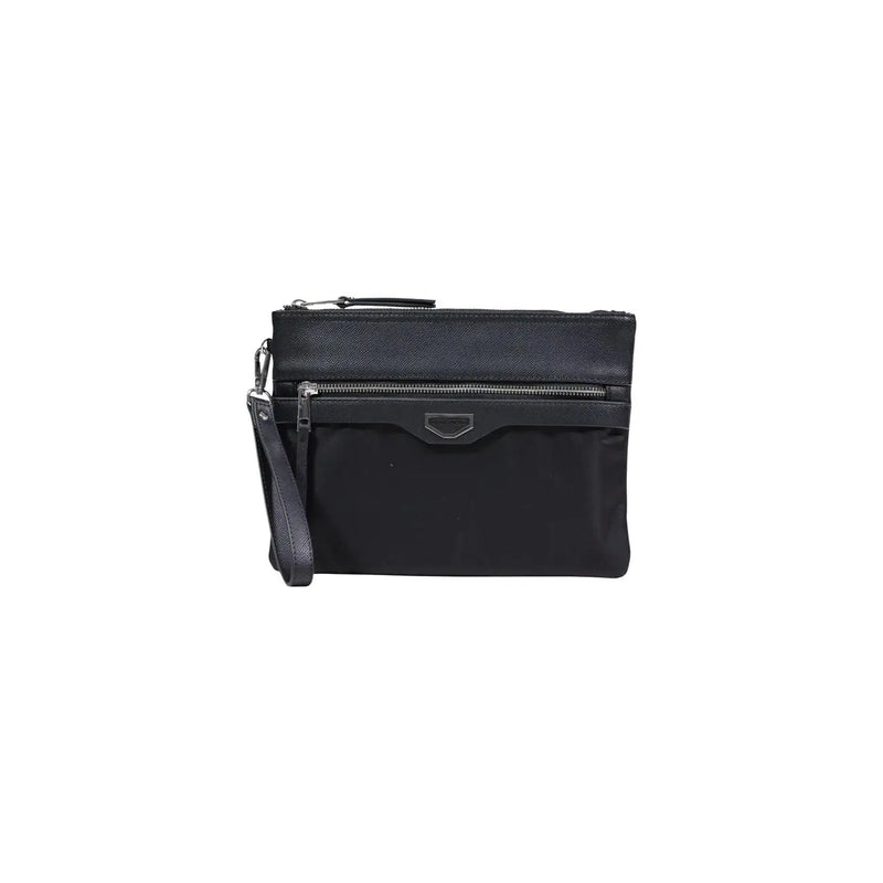 Antony Morato men black leather and nylon wristlet bag with dual zippers and minimalist design size 18x7x7 cm