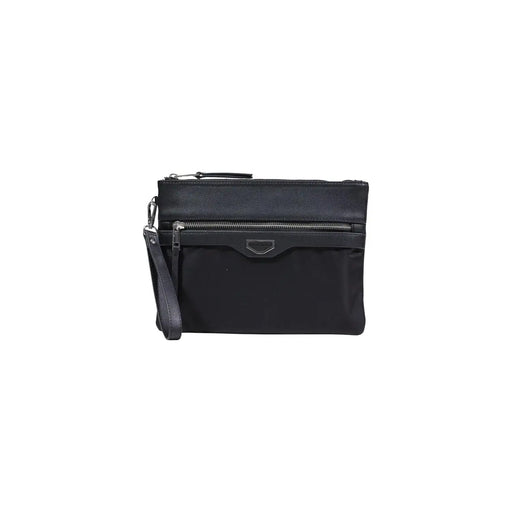 Antony Morato men black leather and nylon wristlet bag with dual zippers and minimalist design size 18x7x7 cm
