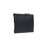 Antony Morato men black polyamide zip bag with textured leather pouch in size 18x7x7 displayed from the front