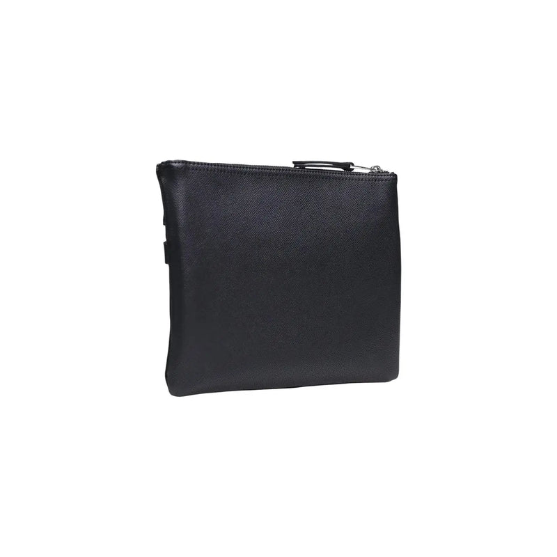 Antony Morato men black polyamide zip bag with textured leather pouch in size 18x7x7 displayed from the front