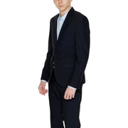 Antony Morato men black polyester blend tailored suit jacket with single button closure and notched lapels