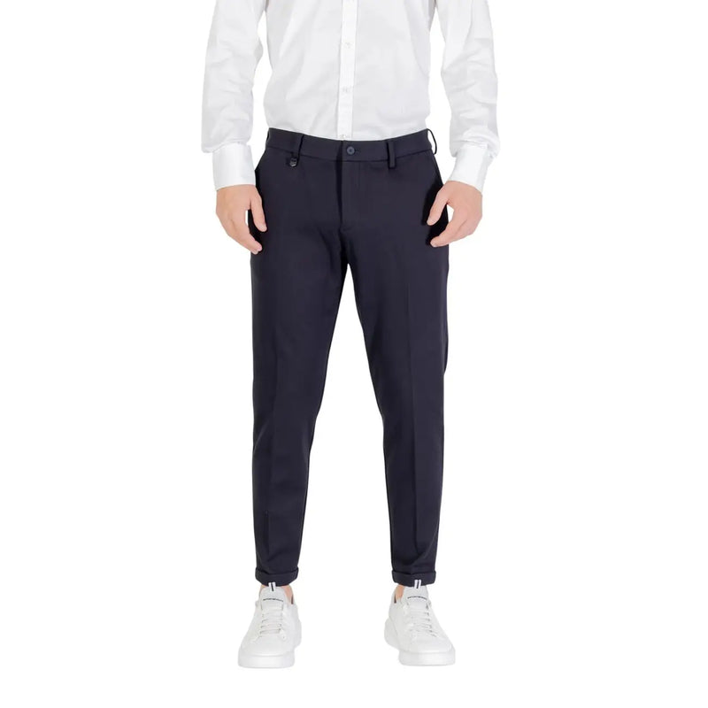 Dark navy Antony Morato men black stretch viscose trousers with sleek slim fit and subtle creases