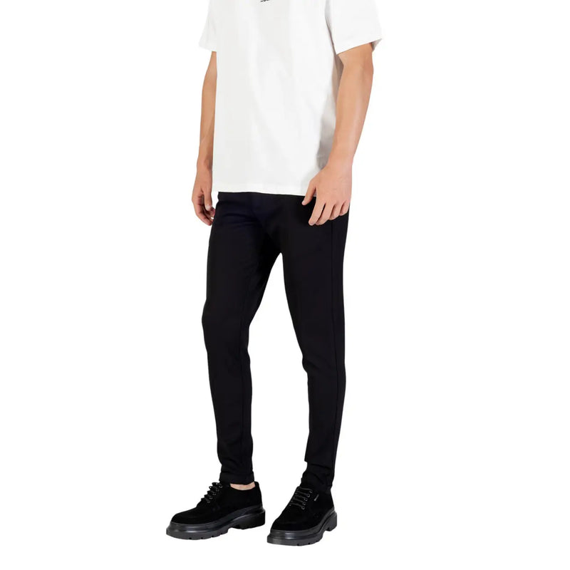 Black slim-fit Antony Morato men stretch viscose trousers with a sleek modern design