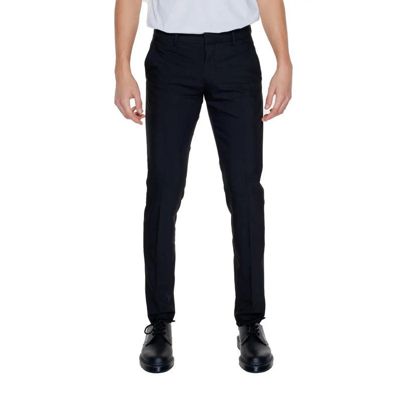 Antony Morato men black tailored polyester blend trousers with slim fit cut and subtle creases