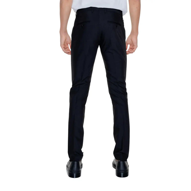 Antony Morato men black trousers in polyester blend with a sleek slim-fit cut and subtle stitching details