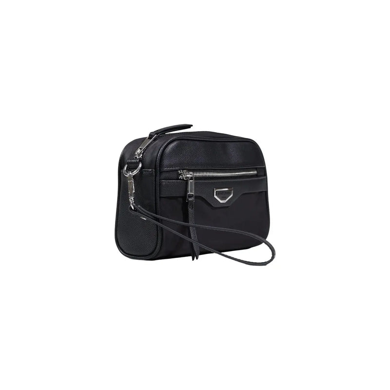 Antony Morato men black leather crossbody bag with silver hardware and detachable strap 22x13x7 cm