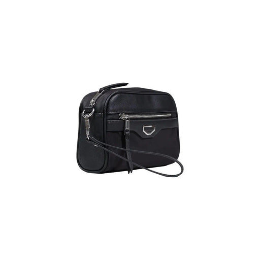 Antony Morato men black leather crossbody bag with silver hardware and detachable strap 22x13x7 cm