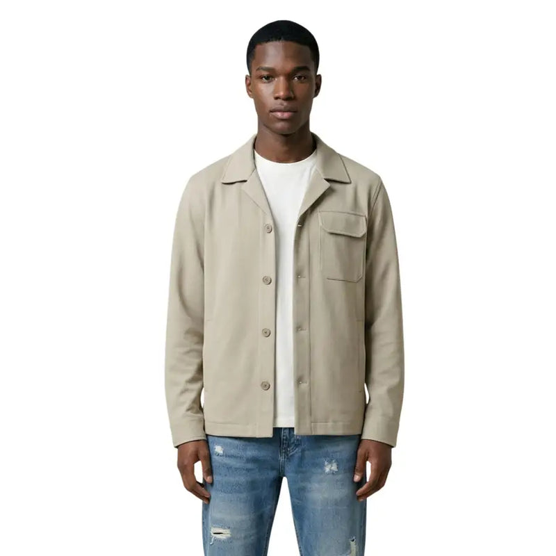 Beige antony morato men blazer with classic collar and chest pocket designed as a button-up work jacket