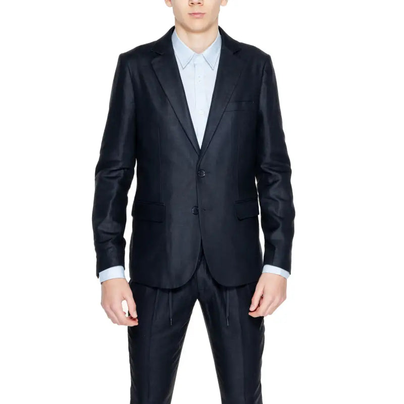 Antony Morato men blazer in black with tailored sleek modern cut and subtle sheen for formal wear