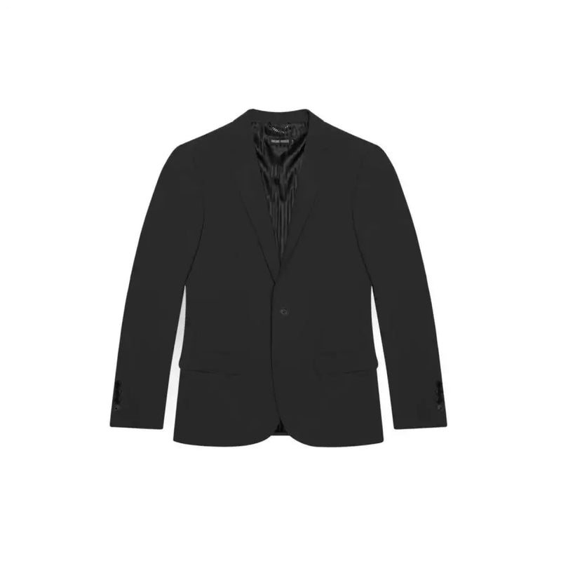 Antony Morato men blazer in black tailored fabric with single button closure and subtle striped lining