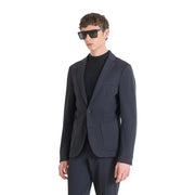 Antony Morato men blazer navy blue tailored with single button closure and flap pockets for formal wear