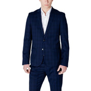 Antony Morato men blazer navy blue plaid suit jacket with subtle vertical stripes and matching trousers