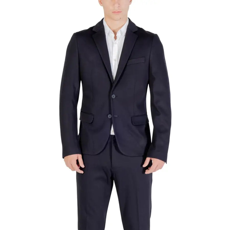 Antony Morato men blazer navy blue tailored suit jacket with notched lapels and two front buttons