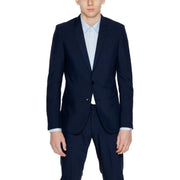 Antony Morato men blazer navy blue tailored single-breasted suit jacket with two black buttons in wool blend