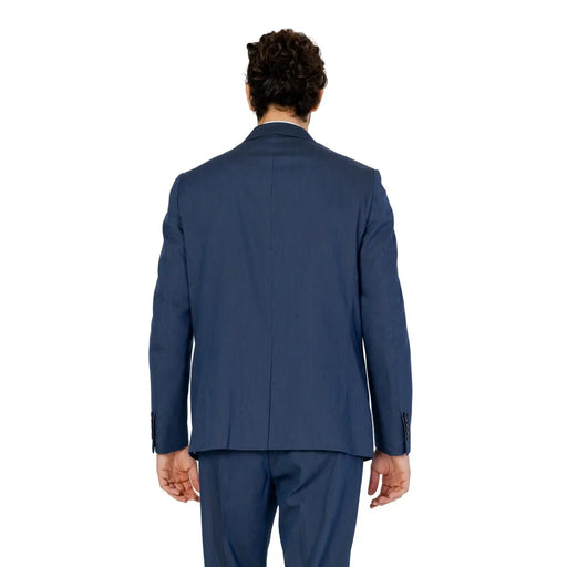 Navy blue Antony Morato men blazer with subtle texture structured shoulders slim fit viscose fabric