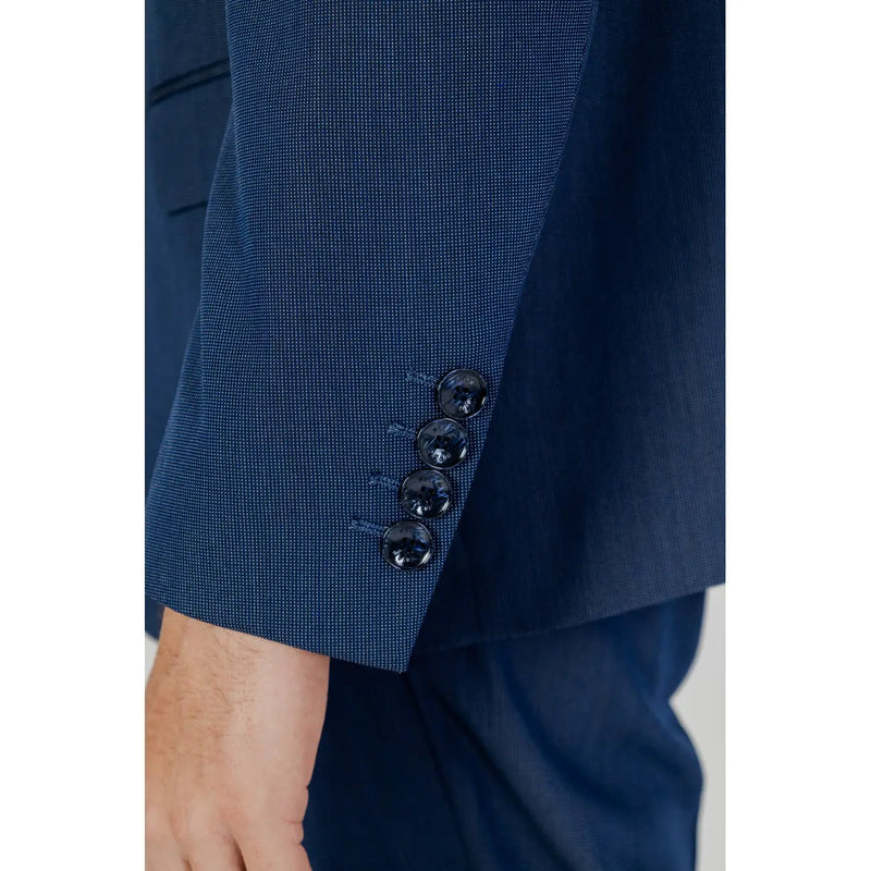 Antony Morato men blazer classic blue slim fit viscose suit jacket with navy blue texture and four black glossy buttons
