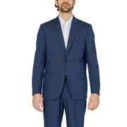 Antony morato men blazer classic blue slim fit viscose navy blue two-button suit jacket with subtle textured weave and matching trousers