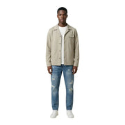 Antony Morato men blazer beige button-up jacket with collar and chest pocket worn over white t-shirt