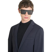 Black rectangular sunglasses with sleek modern design and dark tinted lenses featured with Antony Morato men blazer