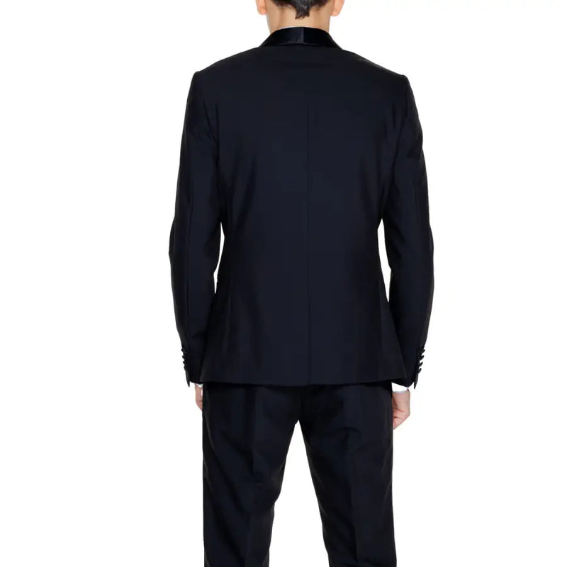 Black tuxedo jacket by Antony Morato with glossy black satin collar and matching satin cuff trim