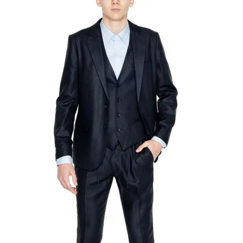 Antony Morato men blazer black satin three-piece suit with sleek formal design for elegant occasions
