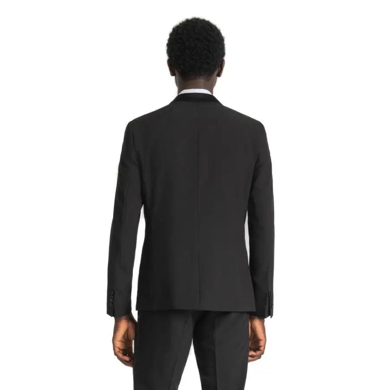 Antony Morato men blazer in black tailored fabric with sleek modern cut and subtle texture for formal wear