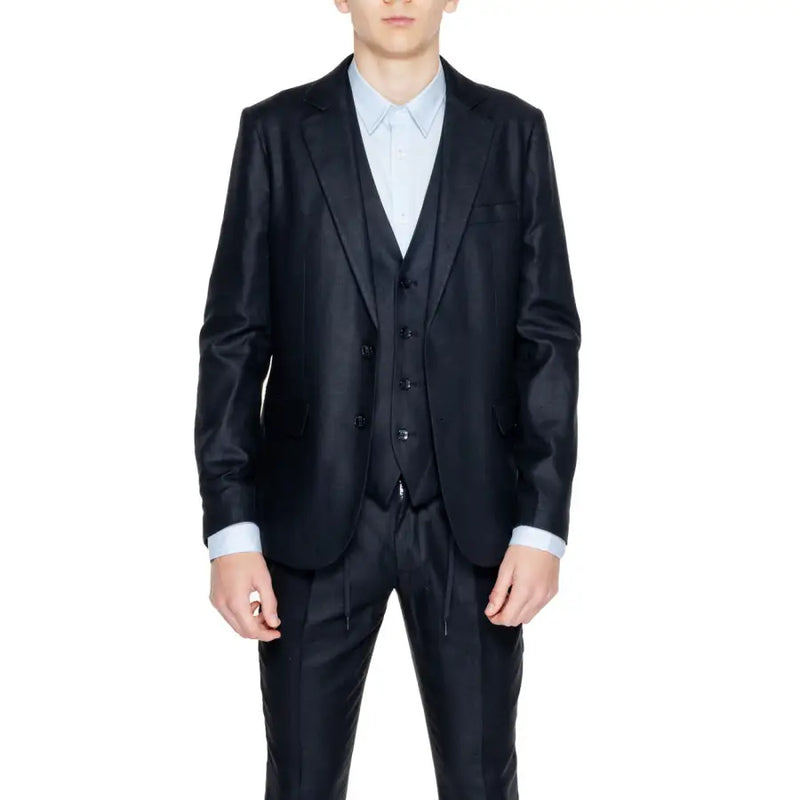 Antony Morato men blazer in black satin three-piece suit with a sleek tailored fit for formal occasions