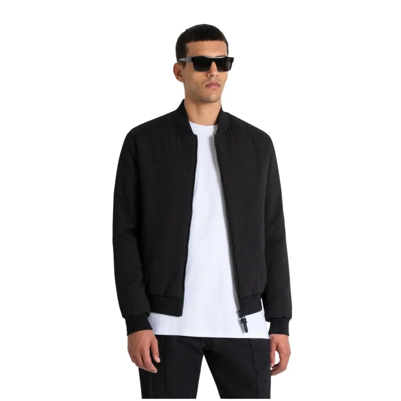 Antony Morato men blazer featuring a black ribbed bomber jacket with sleek modern design and premium fabric