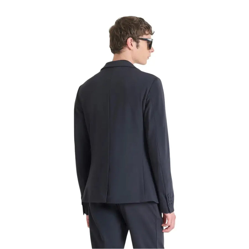A sleek dark navy antony morato men blazer with tailored fit and subtle texture for formal occasions