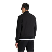 Antony Morato men blazer featuring black ribbed knit bomber jacket with a white horizontal stripe at the waistband