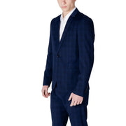 Antony Morato men blazer navy blue pinstripe suit jacket with subtle vertical stripes and single black button closure