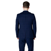 Antony Morato men blazer navy blue plaid suit jacket with subtle vertical and horizontal stripes in fabric blend