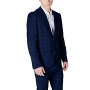 Navy blue plaid Antony Morato men blazer with subtle texture and matching trousers for formal wear