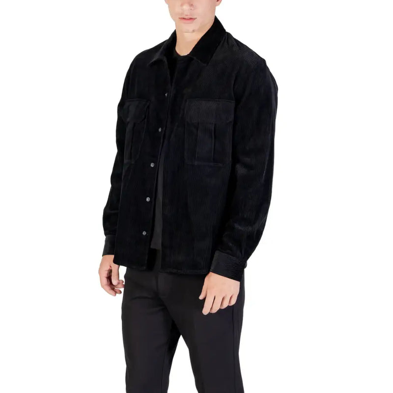 Antony Morato men blazer in black corduroy with two front pockets and collar for stylish outerwear