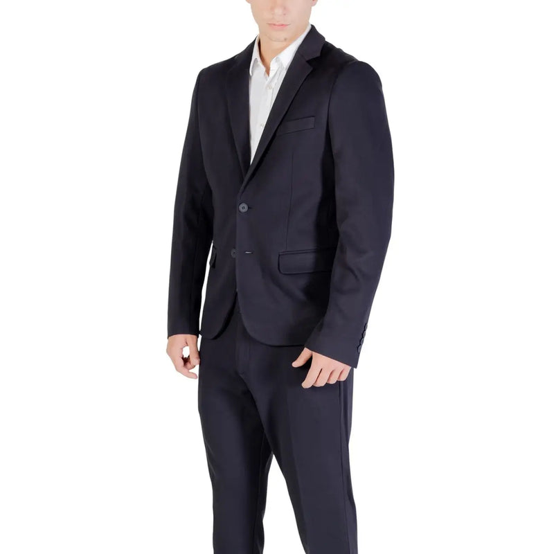 Antony Morato men blazer in black tailored fabric with single button closure and structured shoulders