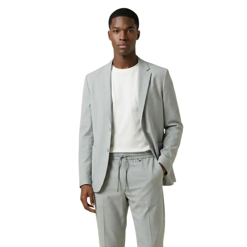 Light gray tailored Antony Morato men blazer with single button closure and notched lapels for formal wear