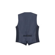 Antony Morato men blue satin gilet sleeveless vest with black side panels and matching belt buckle at the waist