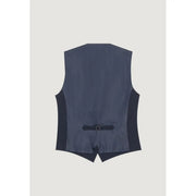 Antony Morato men blue button gilet sleeveless vest shown from the back with navy tailored fabric and black side panels