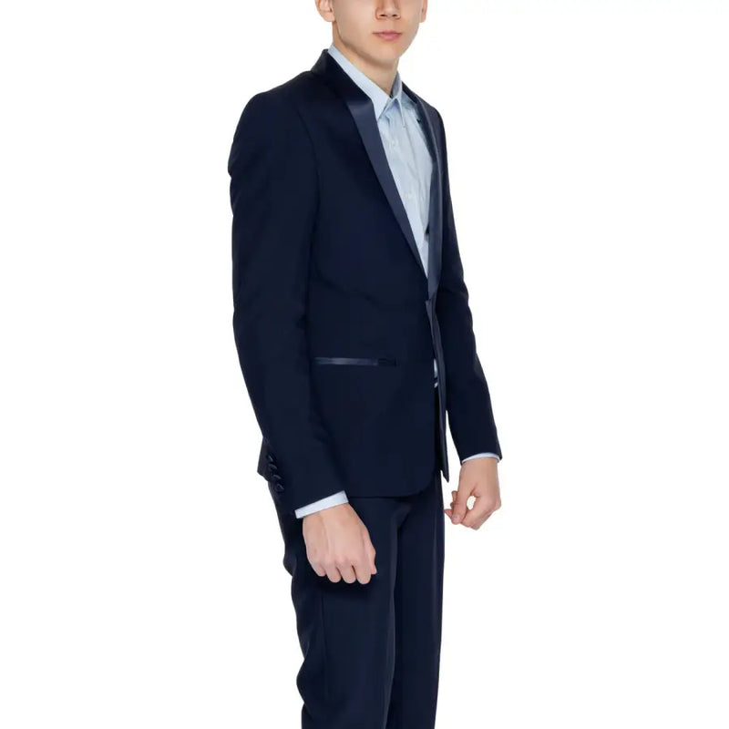 Antony Morato Herren-Smokingjacke in Marineblau mit Satinrevers und passender Hose im langen Blazer-Stil