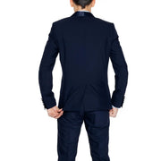 Antony Morato men blue lapel collar long blazer jacket in sleek navy tailoured fabric with satin collar and buttoned cuffs