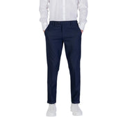 Antony morato men blue trousers viscose blend with tailored fit, navy color, sleek straight-leg cut, and subtle creases