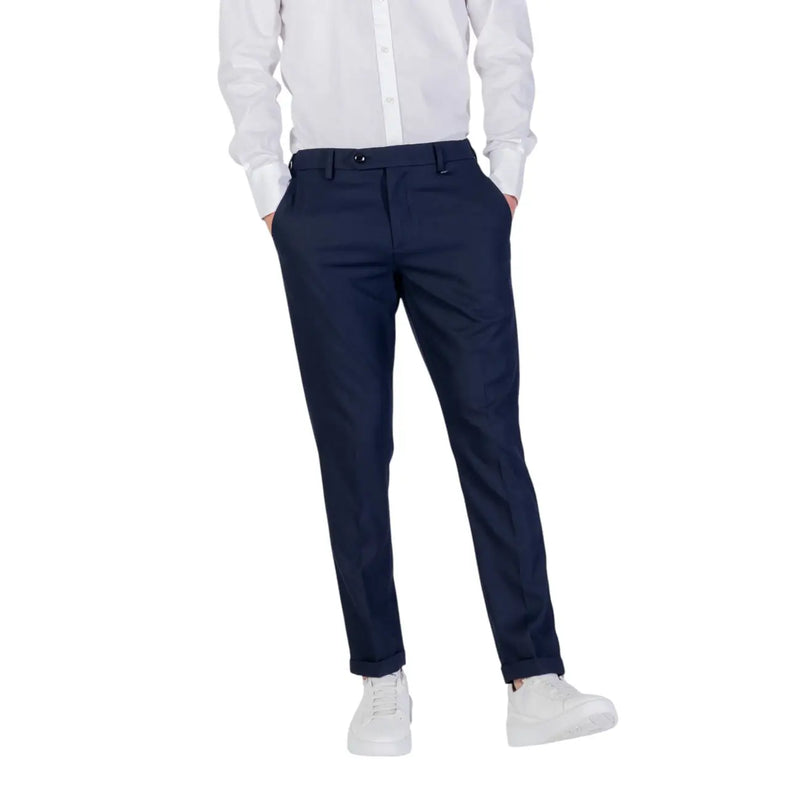 Navy blue tailored trousers with sleek modern cut and subtle creases by antony morato made from viscose blend