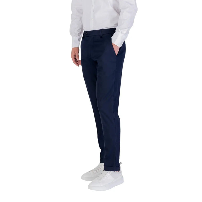 Antony morato men blue trousers in navy viscose blend with tailored cut and subtle creases for modern style